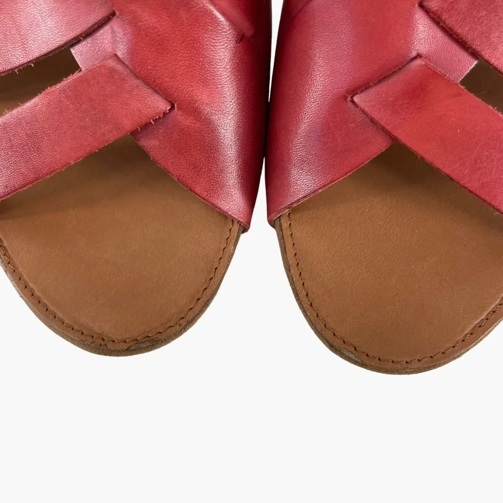 Franco Sarto‎ Hanako Leather Red Maroon Wood Wedges